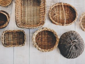 various baskets to store personal belongings in