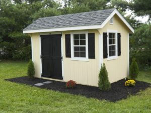 storage shed in a yard to store items organized from the home